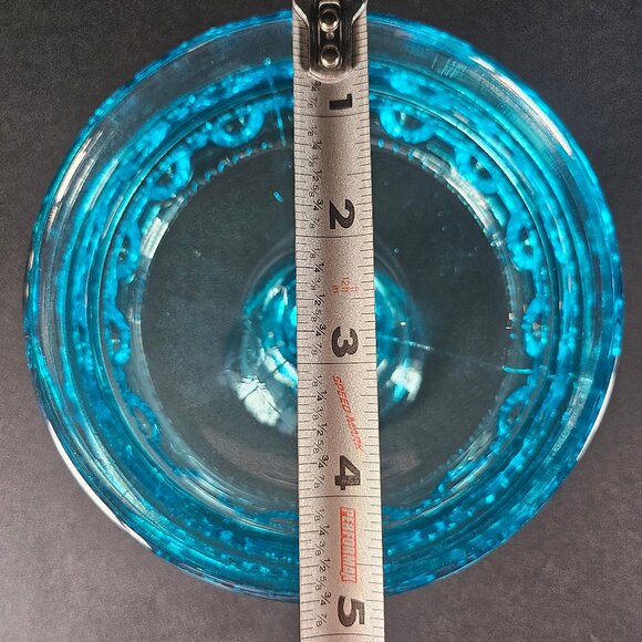 Beautiful Blue King's Crown Thumb Print Pedestal Candy Dish/Compote Bowl 1970s - Picture 11 of 13